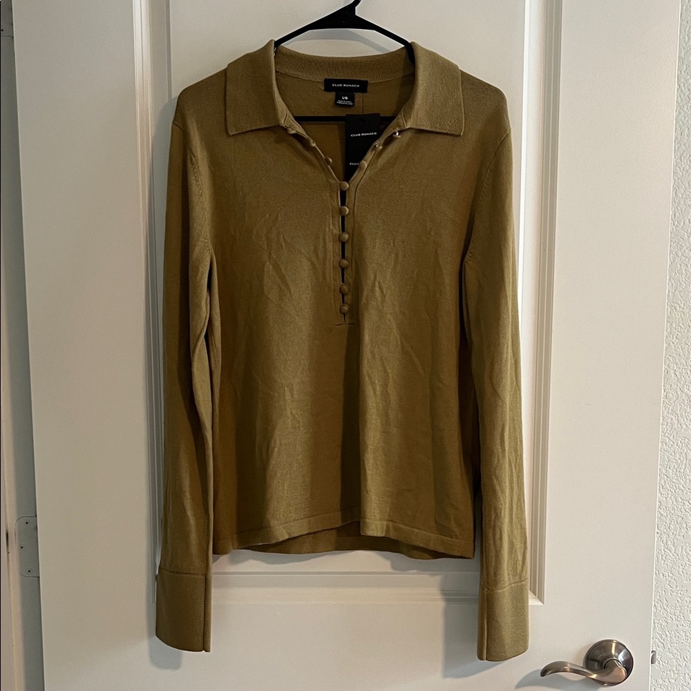 Club Monaco Wool Blend Half Button Collared Sweater Large NWT Preppy Fall